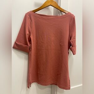 Ralph Lauren, Stretch Cotton Boatneck Tee, New, Size-L, colour - Salmon